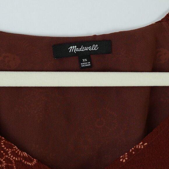 Madewell Preston Puff Sleeve Blouse Burgundy Letterpress Floral - Size XS - Picture 3 of 5